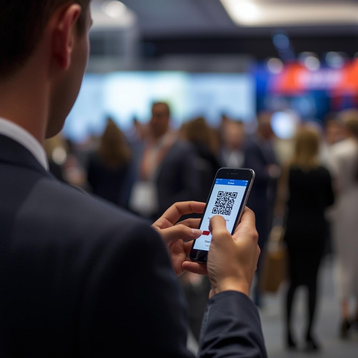 Attendee showing a QR ticket on a phone at an event entrance